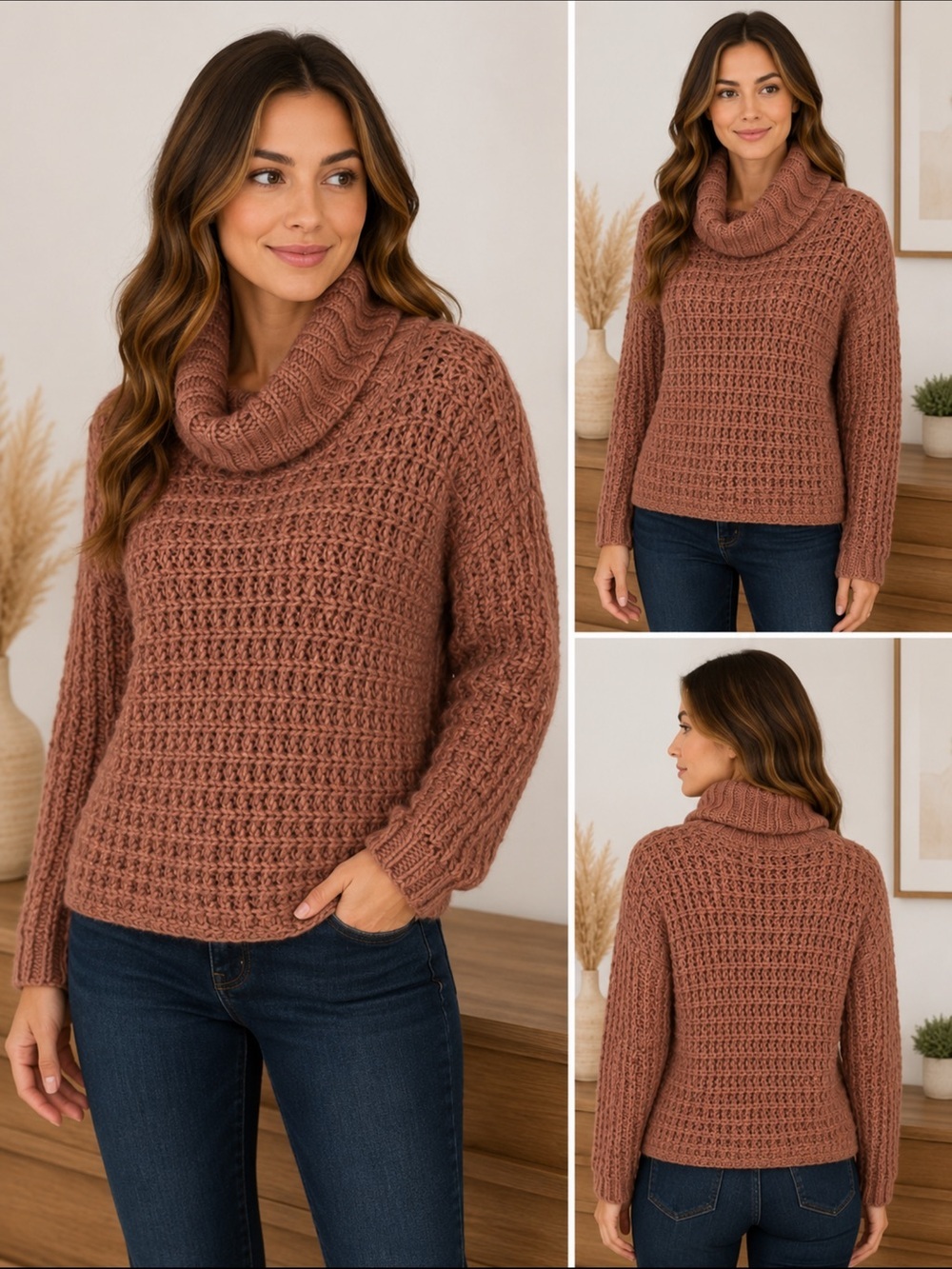 Express Women’s Brown Chunky Knit Cowl Neck Sweater Size S